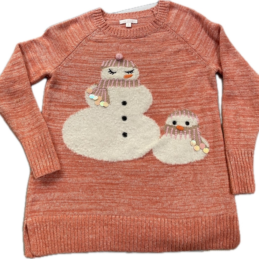 LC LAUREN CONRAD Sweater Small Light Orange Snowman Sweater